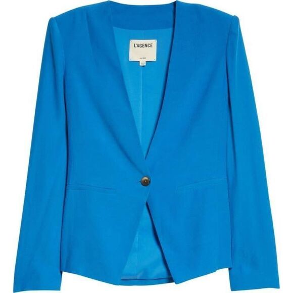 L'AGENCE Elleta collarless blazer Daphne blue size 2 NWT satin crepe - Picture 11 of 11